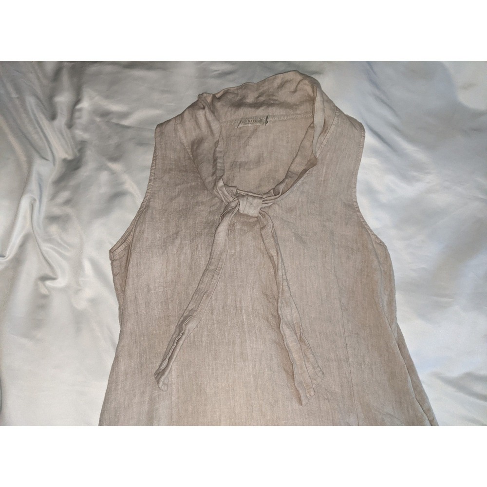 Stella Martini Italy Womens Linen Shift Dress Beige Tie Neck Sleeveless Art A211 - Picture 10 of 16